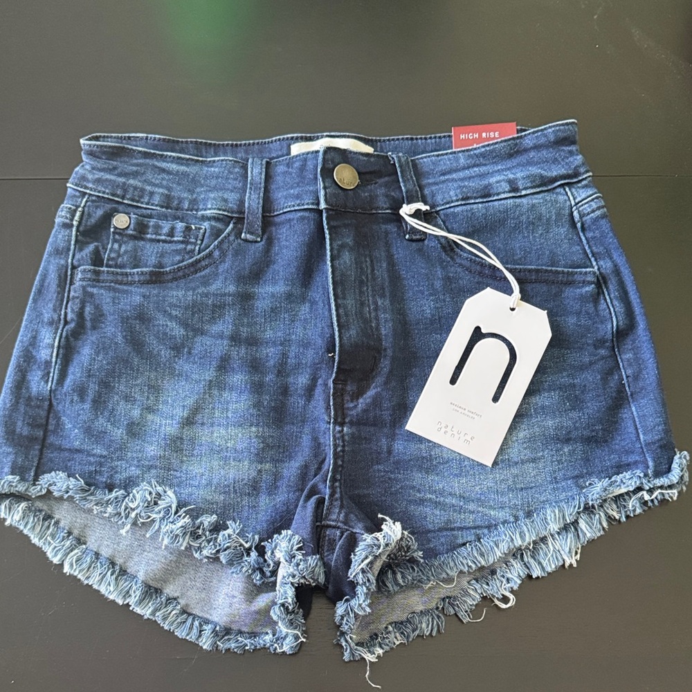 Nature Denim High-Rise Frayed Hem Shorts
